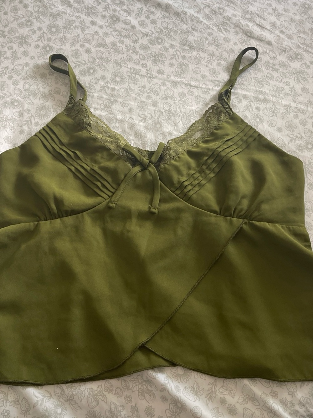 Self Esteem Olive Green Satin Lace-Trim Cami Top